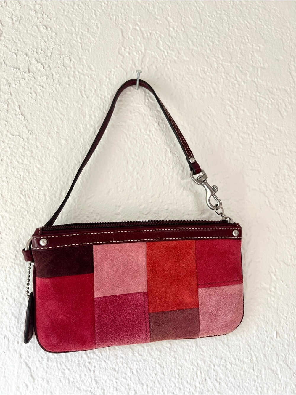 COACH Hampton patchwork wristlet wallet purse suede berry red and pink - Picture 8 of 9